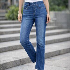 SPANX Straight Leg Jeggings Size M Blue Pull-On Stretch Denim Shaping Jeans Wome